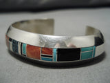 Thick And Sturdy Vintage Native American Navajo Turquoise Sterling Silver Inlay Bracelet-Nativo Arts