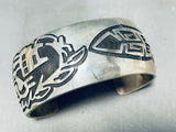 Native American Completely Hand Carved Vintage Navajo Sterling Silver Native Woman Bracelet-Nativo Arts