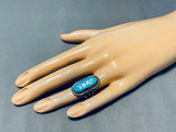Old Authentic Vintage Native American Navajo Brilliant Blue Turquoise Sterling Silver Ring-Nativo Arts
