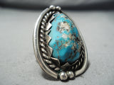 Huge Chunky Vintage Native American Navajo Persin Turquoise Sterling Silver Ring Old-Nativo Arts
