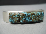 Statement Vintage Native American Navajo Cubed #8 Turquoise Sterling Silver Bracelet Old-Nativo Arts