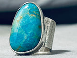 Breathtaking Native American Navajo Gigantic Royston Turquoise Sterling Silver Ring-Nativo Arts