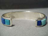 Colorful Native American Navajo Inlay Turquoise Lapis Coral Sterling Silver Bracelet-Nativo Arts