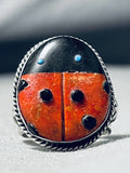 Important Ben Begaye (d.) Native American Navajo Coral Turquoise Ladybug Sterling Silver Ring-Nativo Arts