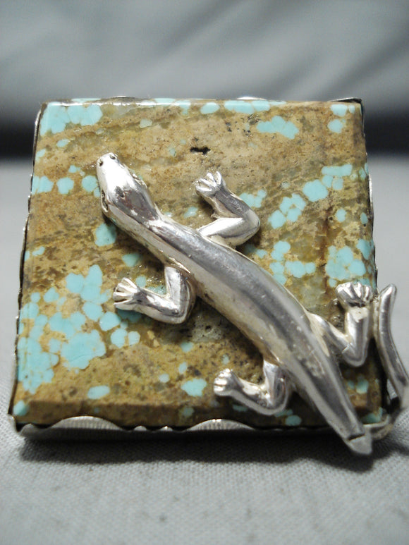 Fantastic San Felipe Native American 8 Turquoise Sterling Silver Gecko Ring-Nativo Arts