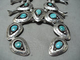 Huge 246 Gram Vintage Native American Navajo Turquoise Sterling Silver Squash Blossom Necklace-Nativo Arts