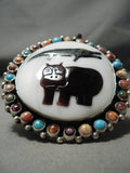 Heavy Heavy Huge Native American Navajo Inlaid Turquoise Gator Hippo Sterling Silver Ring-Nativo Arts