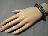 Detailed!! Vintage Native American Navajo Blue Turquoise Sterling Silver Wave Bracelet Old-Nativo Arts