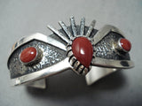 Rare Signed Navajo Native American Coral Sterling Silver Bracelet-Nativo Arts