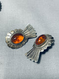 Very Rare Vintage Native American Navajo Amber Sterling Silver Squash Blossom Necklace-Nativo Arts