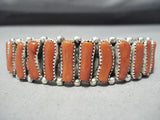 One Of The Best Native American Navajo Coral Sterling Silver Bracelet Heavy-Nativo Arts