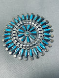 Eye Catching Native American Navajo Turquoise Cluster Sterling Silver Pin-Nativo Arts
