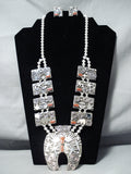 Important Native American Navajo Al Sanchez Coral Sterling Silver Squash Blossom Necklace-Nativo Arts