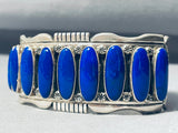 One Of The Best Vintage Native American Navajo Long Domed Lapis Sterling Silver Bracelet-Nativo Arts