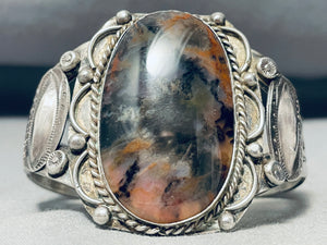 Huge Dome Vintage Native American Navajo Petrified Wood Sterling Silver Bracelet-Nativo Arts