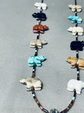 Stunning Native American Navajo Turquoise Coral Sterling Silver Animal Fetish Necklace-Nativo Arts