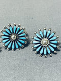Striking Vintage Native American Zuni Blue Gem Turquoise Sterling Silver Ring & Earrings Set-Nativo Arts