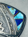 One Of The Most Detailed Vintage Native American Navajo Turquoise Sterling Silver Buckle-Nativo Arts