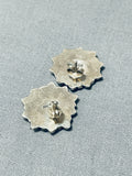 Sun Of Turquoise Rays Vintage Native American Zuni Sterling Silver Earrings-Nativo Arts