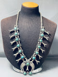 Rare Gilber Turquoise Vintage Native American Navajo Sterling Silver Squash Blossom Necklace-Nativo Arts