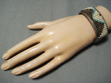 Incredible Detail! Vintage Native American Navajo Turquoise Heishi Sterling Silver Bracelet Old-Nativo Arts