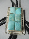 Exceptional Native American Navajo Squared Royston Turquoise Sterling Silver Bolo Tie-Nativo Arts
