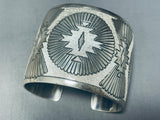 Huge Concho Native American Navajo Hand Tooled Sterling Silver Bracelet Cuff-Nativo Arts
