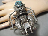 Statement Vintage Native American Navajo Huge Kachina Turquoise Sterling Silver Bracelet Old-Nativo Arts