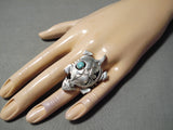 Detailed!! Huge Toad Native American Navajo Turquoise Sterling Silver Ring-Nativo Arts