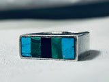 Intricately Inlaid Vintage Native American Navajo Turquoise Sterling Silver Ring-Nativo Arts