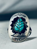 Fabulous Vintage Native American Navajo Signed Blue Gem Turquoise Sterling Silver Ring-Nativo Arts