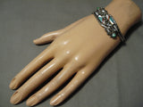 Detailed!! Vintage Native American Navajo Turquoise Inlay Sterling Silver Bracelet Old-Nativo Arts