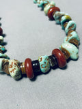 Native American Longer Chunky Navajo Nugget Turquoise Sterling Silver Necklace-Nativo Arts