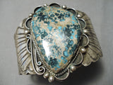 Opulent Vintage Native American Navajo #8 Turquoise Sterling Silver Flank Bracelet Old-Nativo Arts