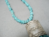 Museum Vintage Native American Navajo Huge Drum Sterling Silver Bead Turquoise Necklace-Nativo Arts