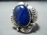 Signed Navajo Native American Lapis Sterling Silver Ring-Nativo Arts