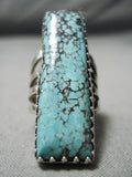 Native American One Of The Tallest Spiderweb Turquoise Sterling Silver Ring-Nativo Arts