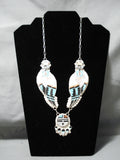 Important Hand Carved Turquoise Sterling Silver Native American Zuni Necklace-Nativo Arts