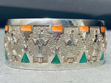 Symbolic Yei Vintage Native American Navajo Turquoise Sterling Silver Inlay Bracelet-Nativo Arts
