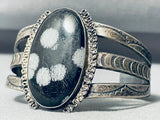 One Of The Best Vintage Native American Navajo Snowflake Obsidian Sterling Silver Bracelet-Nativo Arts