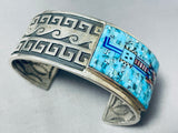 Nez And Mason Vintage Native American Navajo Turquoise Inlay Sterling Silver Bracelet Wow-Nativo Arts