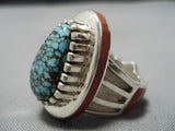 Important Native American Navajo Michael Perry Turquoise Coral Sterling Silver Ring-Nativo Arts