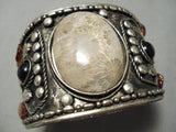 Native American Huge Tribal Vintage Sterling Silver Amber Tan Stone Bracelet-Nativo Arts