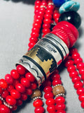 Authentic Singer Native American Navajo Coral Sterling Silver Turquoise Necklace-Nativo Arts