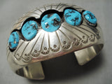 Advanced Design! Vintage Native American Navajo Turquoise Sterling Silver Bracelet Old-Nativo Arts