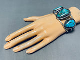 Wonderful Vintage Native American Navajo Pilot Mountain Turquoise Sterling Silver Bracelet-Nativo Arts