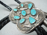 Spectacular Vintage Native American Navajo Old Kingman Turquoise Sterling Silver Bolo Old-Nativo Arts