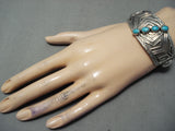 Incredible Technique!! Vintage Native American Navajo Slanted Turquoise Sterling Silver Bracelet-Nativo Arts