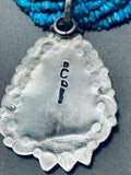 Hand Tooled Tubule Sterling Silver Vintage Native American Navajo Turquoise Necklace-Nativo Arts