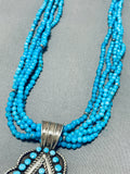 One Of The Finest Vintage Native American Zuni Turquoise Sterling Silver Necklace-Nativo Arts